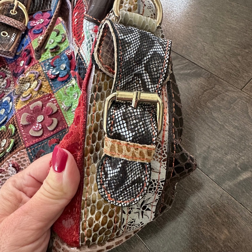 Leather Patchwork Shoulder Bag Flower Boho Hippie… - image 7